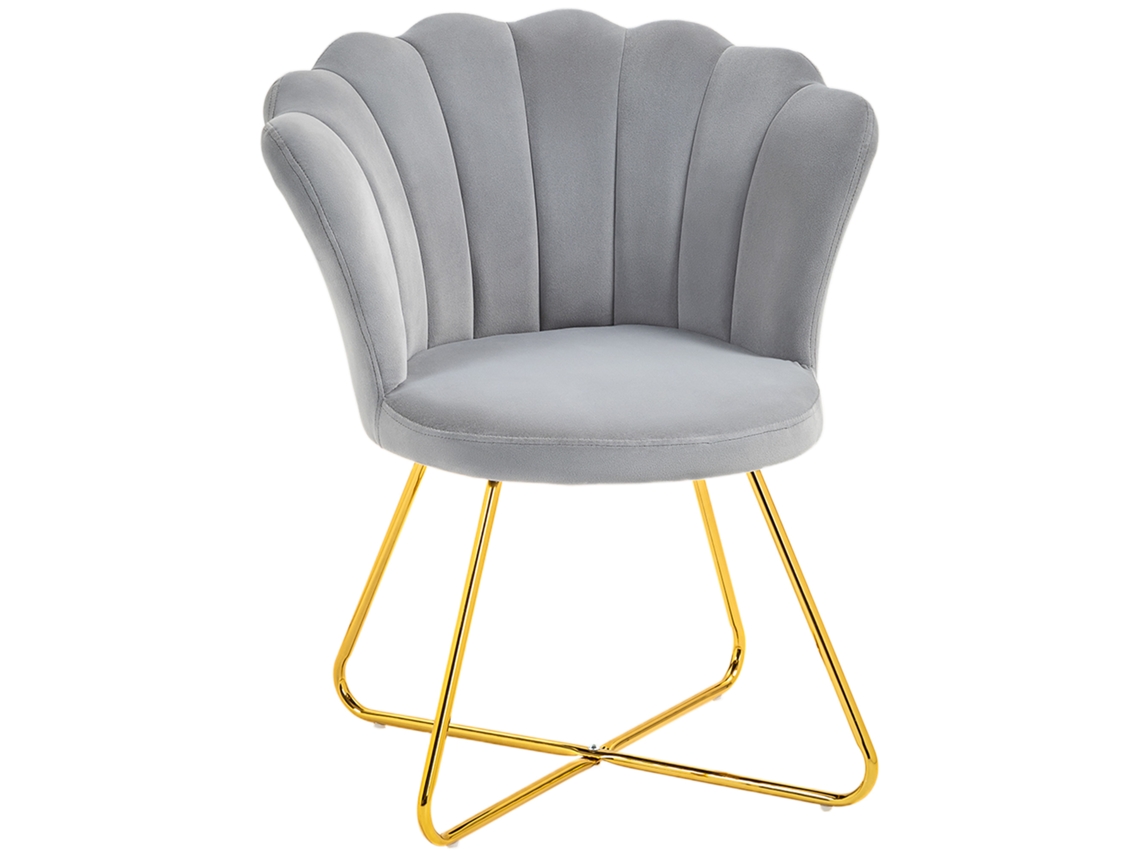 Poltrona Concha Veludo Cinza 69x64x80cm para Sala de Estar e Maquiagem BTFORUS