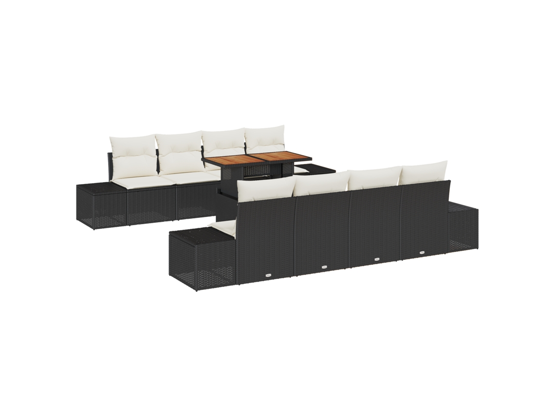 Conjunto 9 Sofá De Jardim Vidaxl Preto Vime Pe (100 X 55 X 73 Cm)