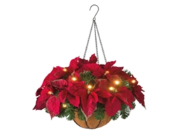 Cesta de Natal Suspensa Luzes Led Pinhas Bagas Decoração S/MARCA
