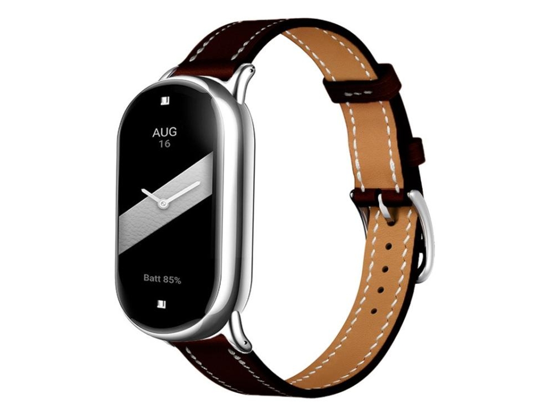 Bracelete para Xiaomi Smart Band 10/9/8 Couro com Fivela Prateada Preta XIAOMOYU