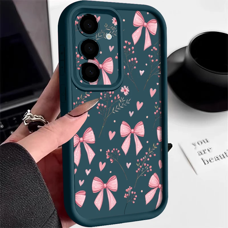 (azul) Capa De Celular Galaxy S24 Com Estampa De Laço Fofo, Capa Macia