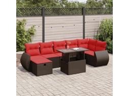 Vidaxl 8 Pcs Conjunto Sofás Jardim Com Almofadões Vime Pe/acácia Castanho