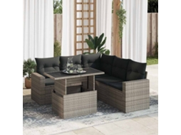 Vidaxl 6 Pcs Conjunto Sofás De Jardim Com Almofadões Vime Cinzento
