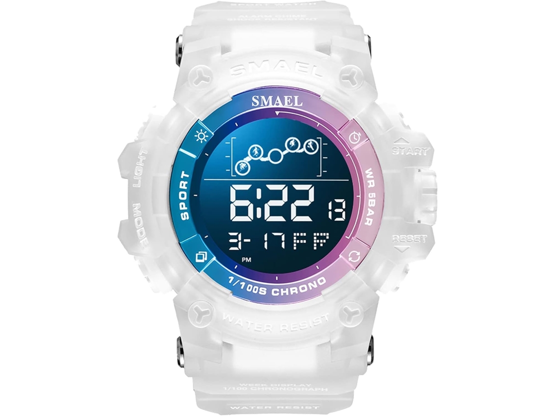 Lurelia Relógio Digital Desportivo, Led, Cronómetro, Alarme, Data/calendário, Luminoso, Pele, Tpu, Resistente À Água 50m, Azul, Branco