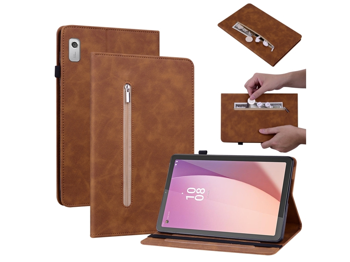 Capa De Couro Com Zíper Halinuia Acabamento De Pele Para Lenovo Tab M9