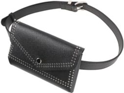 Bolsa Banana Com Cinto De Couro Preto E Detalhes De Rebites Punk, Bolsa Banana Pequena Para Mulheres