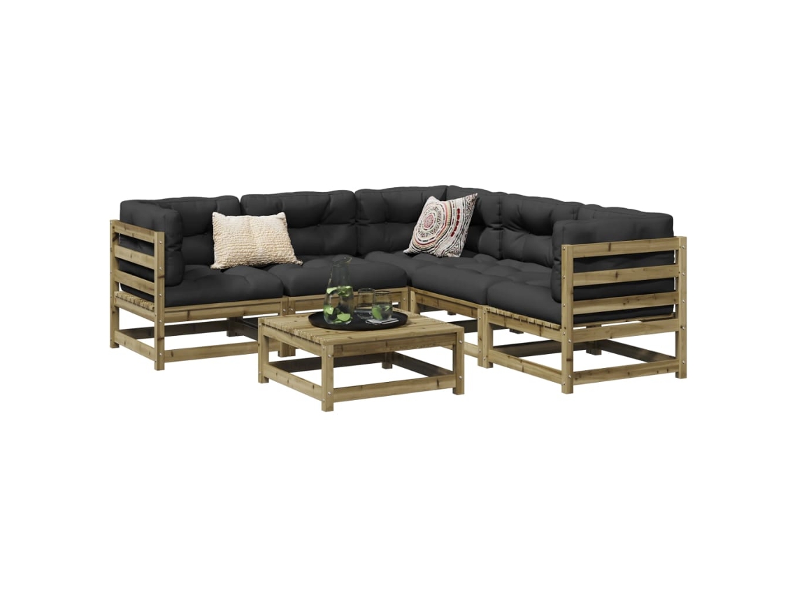 Vidaxl 6 Pcs Conjunto De Sofás De Jardim Madeira De Pinho Impregnada