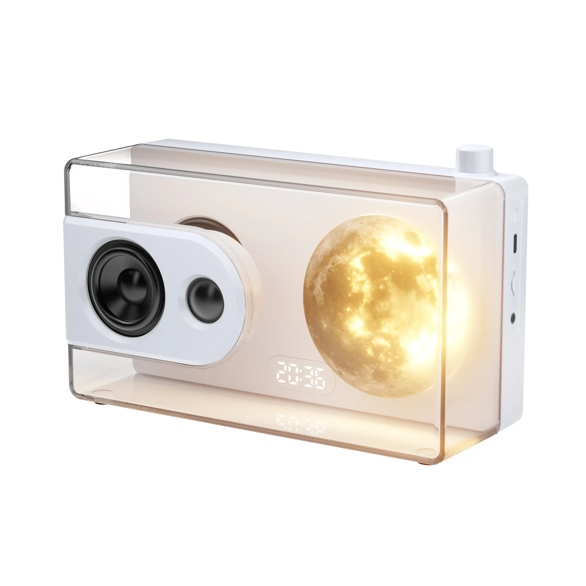 (branco) Caixa De Som Bluetooth Com Luz Noturna, Som De Alta Fidelidade E Despertador