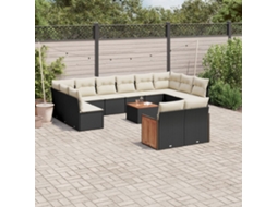 13 Pcs Conjunto De Sofás De Jardim Com Almofadões Vime Pe Preto Dkd Home Decor
