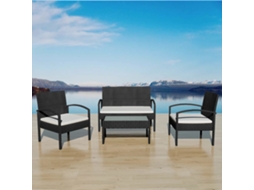 Vidaxl 4 Pcs Conjunto Lounge de Jardim C/ Almofadões Vime Pe Preto