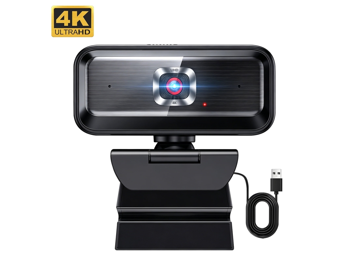 Webcam Usb 4k Com Foco Automático E Dois Microfones Para Chamadas De Vídeo Em Streaming No Pc E Laptop (preta)