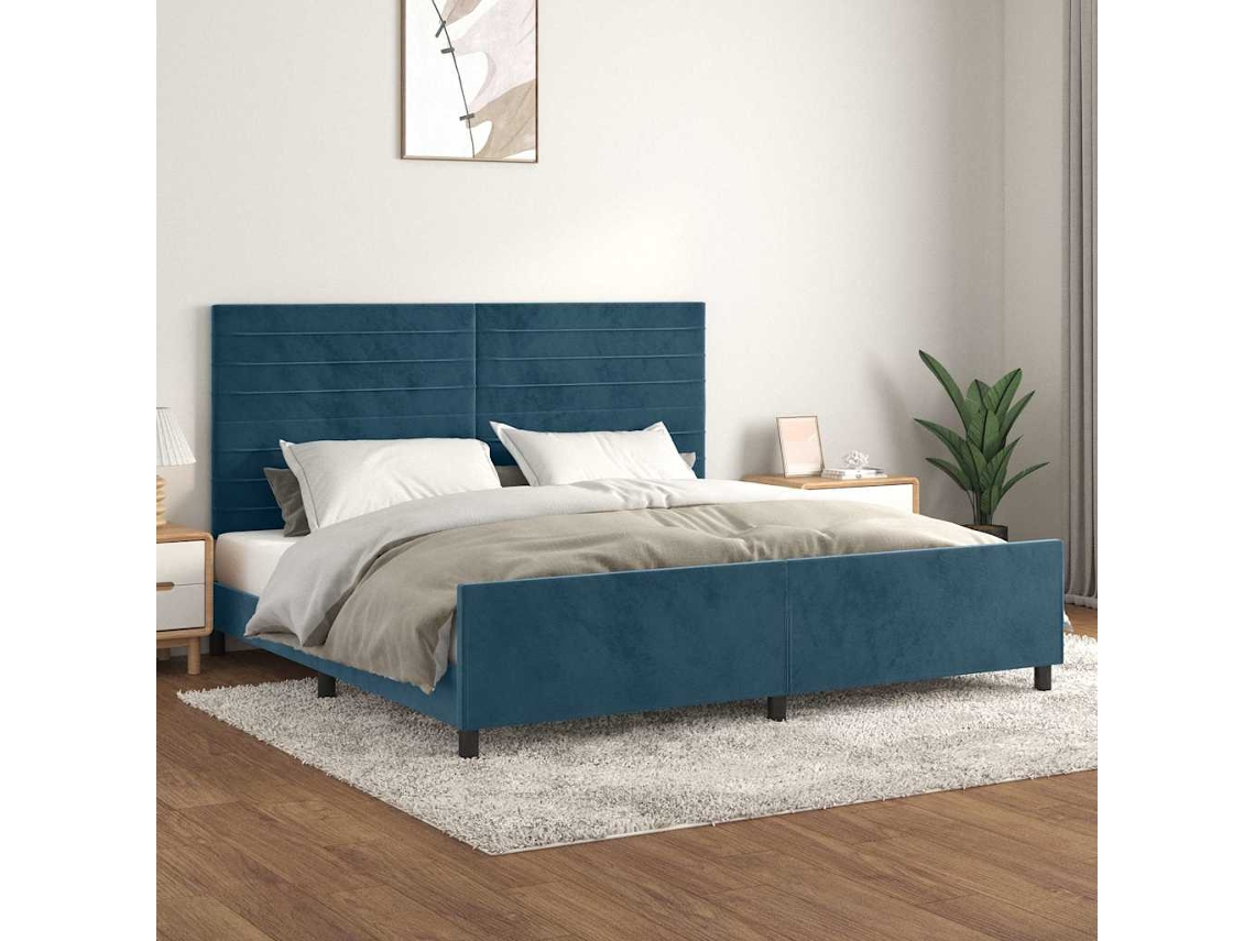 Vidaxl Estrutura De Cama Sem Colchão 200x200 Cm Veludo Azul-escuro