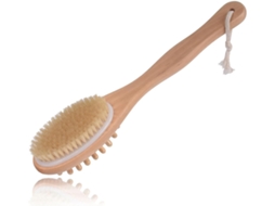 Escova De Banho Dupla Face Com Cerdas Borracha, Cabo Longo Ergonômico De Madeira E Corda Algodão Para Massagem Limpeza
