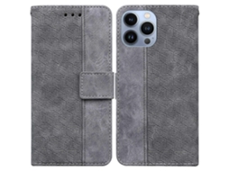 Capa De Couro Com Relevo Geométrico Para Iphone 13 Pro, Cinza