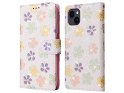 Capa Bloqueio Rfid Flor Para Iphone 15 Pele Sintética Multicor