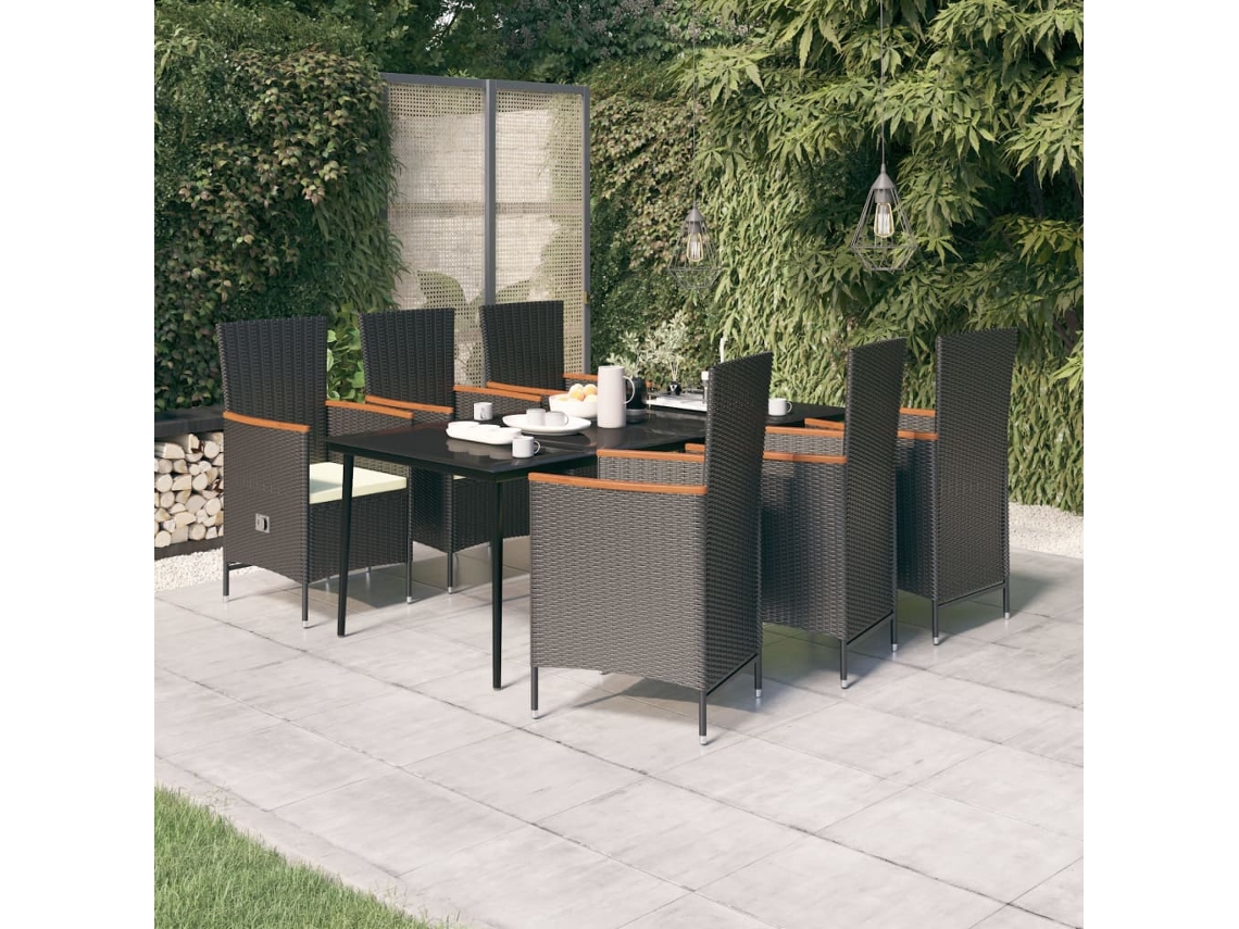 Vidaxl 7 Pcs Conjunto De Jantar Para Jardim Com Almofadões Preto