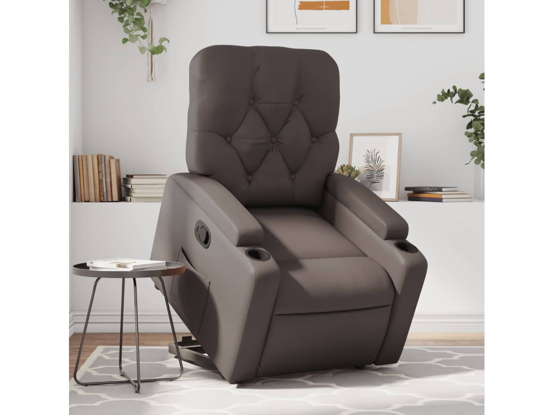 Vidaxl Poltrona Reclinável Elevatória Couro Artificial Castanho