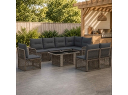 Vidaxl Conjunto De Sofá De Jardim 9 Unid. Cinza E Cinza Escuro Vime Pe