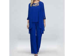 Conjunto 3 Peças Para Festa Feminina: Regata, Cardigan E Calça Longa - Tecido De Poliéster, Confortável E Elegante Azul