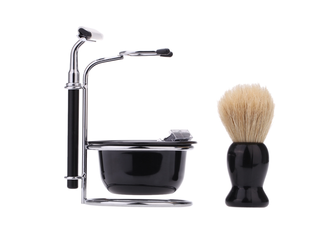 Kit De Barbear Manual Para Homem 4 Em 1 Com Aparador, Pincel, Copo E Suporte De Aço Inoxidável 5 Lâminas