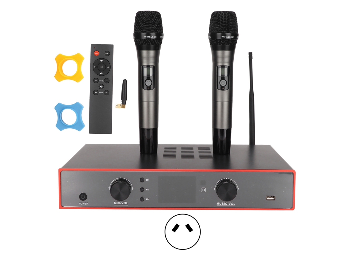Amplificador De Áudio Bluetooth Com Microfones Sem Fio Uhf Estéreo