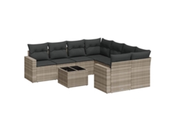 Maison Exclusive - 9 Pcs Conj. Sofás Jardim Com Almofadões Vime Pe Cinzento-claro