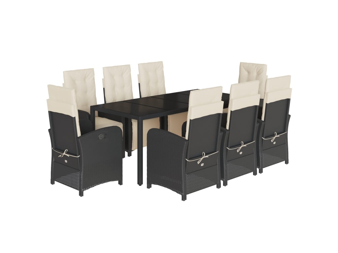 Conjunto de 9 Jantar para Jardim com Almofadões Vime Pe Preto MAISON EXCLUSIVE