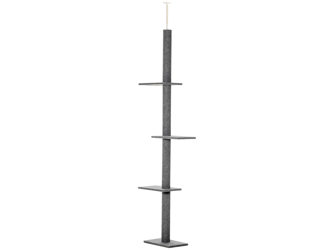 Árvore Chão teto P/ Gatos 43x27x228 260cm, Poste Ajustável, 4 Níveis, Cinza. ZENCORE SERVICES