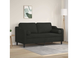 Vidaxl Sofá 2 Lugares + Almofadas Decorativas 140 Cm Tecido Preto