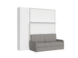 Cama Francesa Dobrável Vertical Versia Sofà 140 Com Sofá, Prateleira E Guarda-roupa Esquerdo De 1 Porta Branco