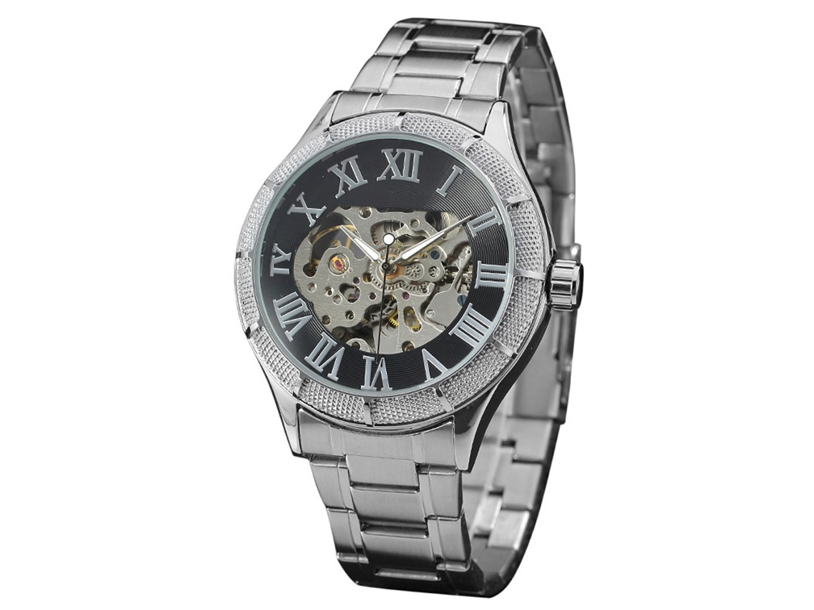 Reloj Mecánico Automático Completo Para Hombre Forsining De Acero Resistente Al Agua Con Correa De Acero Negro