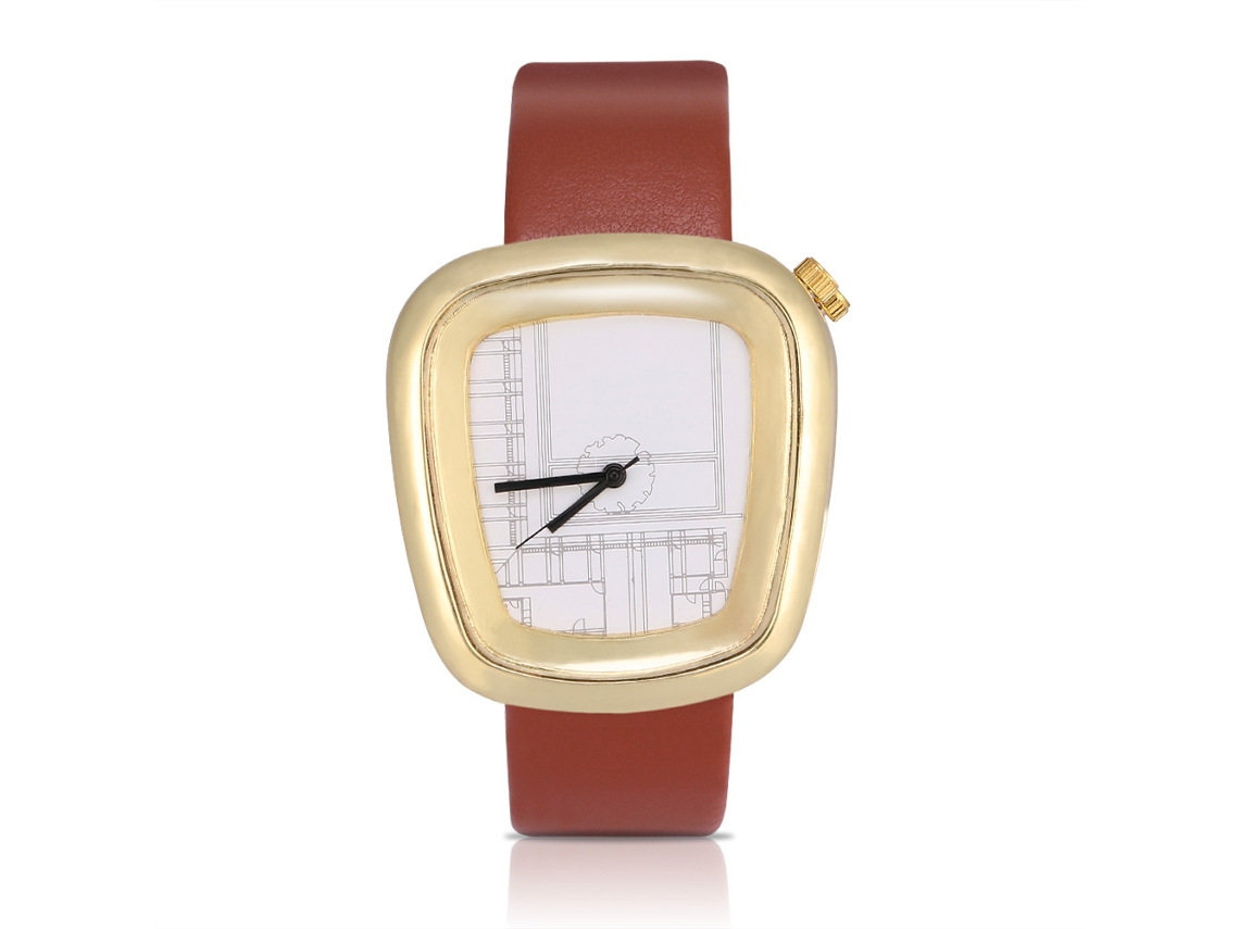 Relógio Analógico de Quartzo com Pulseira de Couro Pu Estilo Simples Elegante Ajustável Marrom