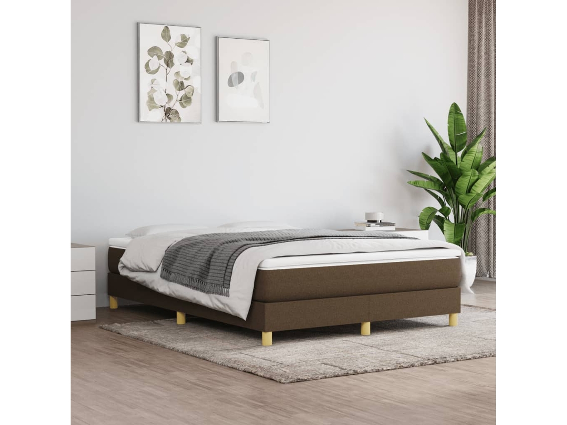 Vidaxl Cama Com Molas/colchão 140x190 Cm Tecido Castanho-escuro