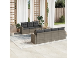 Vidaxl 8 Pcs Conjunto Sofás De Jardim C/ Almofadões Vime Pe Cinzento