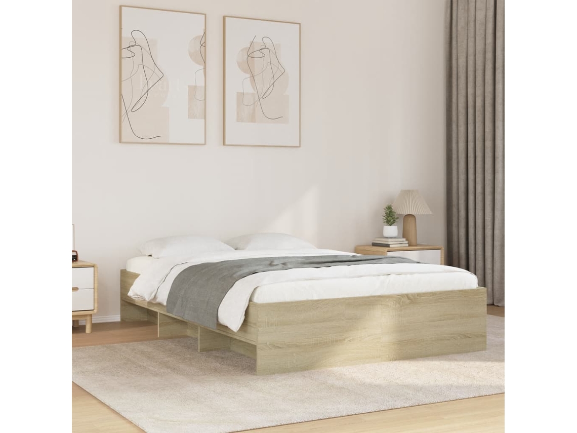 Vidaxl Estrutura Cama S/ Colchão Derivados De Madeira Carvalho Sonoma