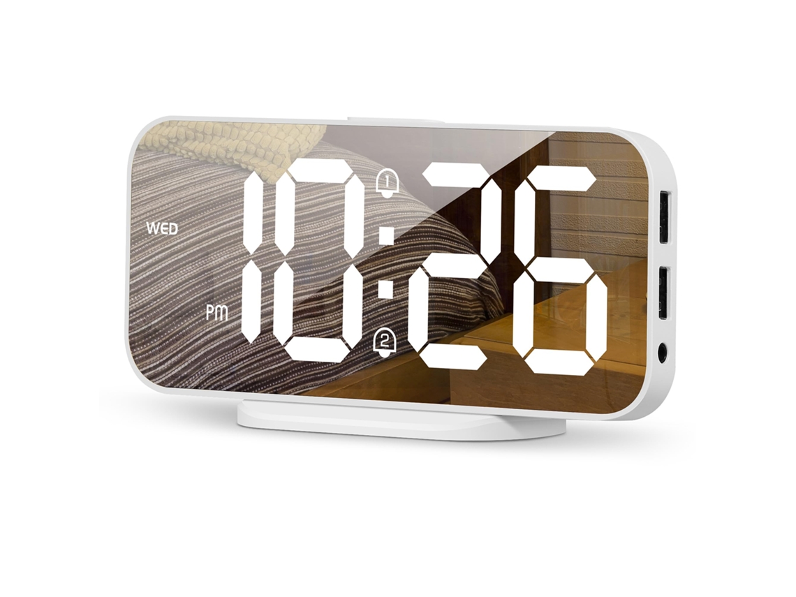 Despertador Digital para Quarto, Superfície Espelhada de Relógio Led de 6,7 com 2 Portas de Carregador Usb, Brilho Ajustável, Alarme Duplo, EHSTMIND