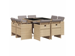Conjunto de 9 Jantar para Jardim com Almofadões Vime Pe Bege Misturado MAISON EXCLUSIVE