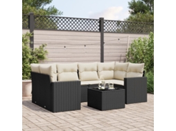 Vidaxl 7 Pcs Conjunto De Sofás P/ Jardim C/ Almofadões Vime Pe Preto