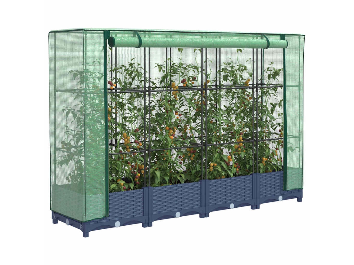 Vidaxl Canteiro Elevado Com Cobertura Para Estufa, Estilo Rattan, 160x40x123 Cm