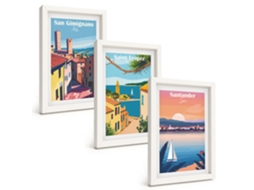 Galeria De Pinturas Na Parede Paisagens Urbanas Italianas Moldura Branca Quadros Para O Escritório Espelharte (3 Peças 20x30 Cm)