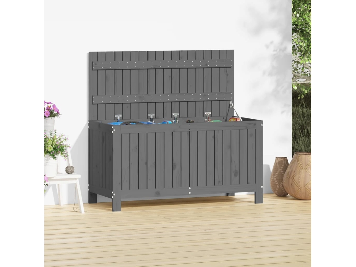 Vidaxl Caixa De Arrumação Jardim 115x49x60 Cm Pinho Maciço Cinzento