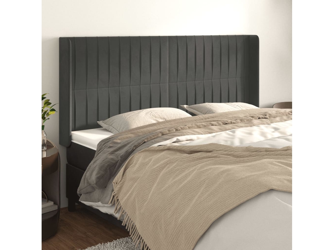 Cabecero con Alas de Terciopelo 203x16x118/128 cm Gris Oscuro