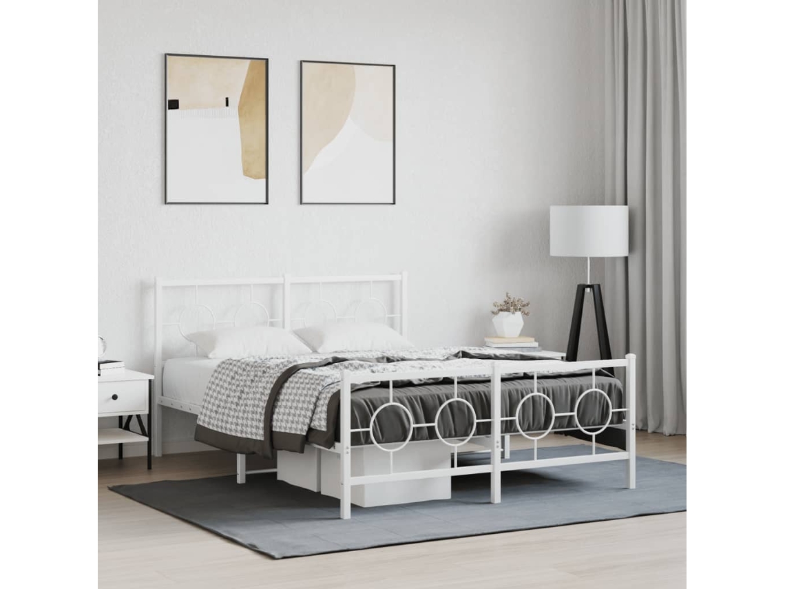 Vidaxl Estrutura De Cama Com Cabeceira E Pés 140x190 Cm Metal Branco