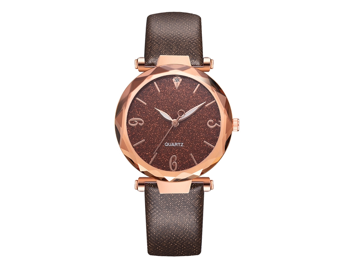 Relógio Feminino de Pulso de Quartzo com Bracelete Pu e Caixa Ouro Rosa Marrom