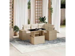 Vidaxl 5 Pcs Conjunto De Sofás P/ Jardim Com Almofadões Vime Pe Bege