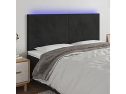 Cabeceira De Cama | Painel De Cama C/ Luzes Led Veludo 180x5x118/128 Cm Preto