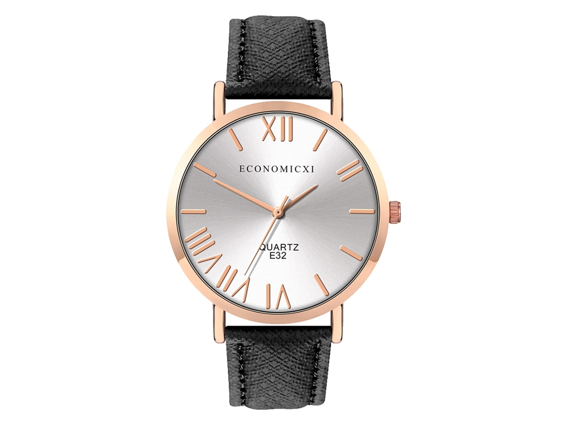 Relógio de Pulso Unisex de Quartzo com Pulseira Pu Mostrador Redondo Casual Branco Preto