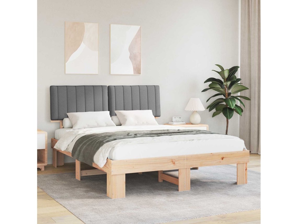 Vidaxl Estrutura De Cama Com Cabeceira Estofada Cinzento-claro