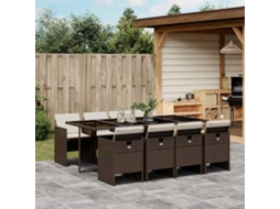 Vidaxl 9 Pcs Conjunto Jantar P/ Jardim C/ Almofadões Vime Pe Castanho