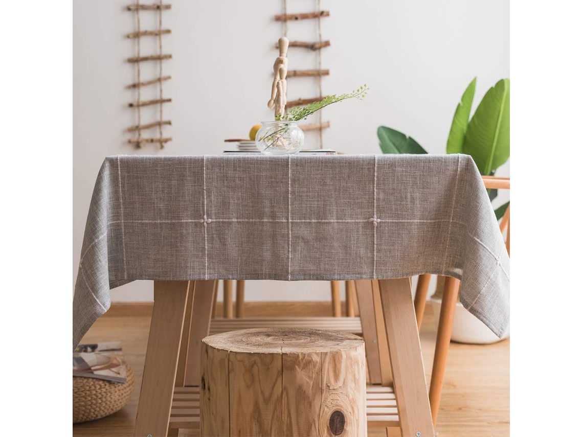 Toalha De Mesa Retangular De Algodão E Linho Durável, Cor Sólida, Bordada, Para Decoração De Mesa De Jantar De Cozinha (135x135 Cm)